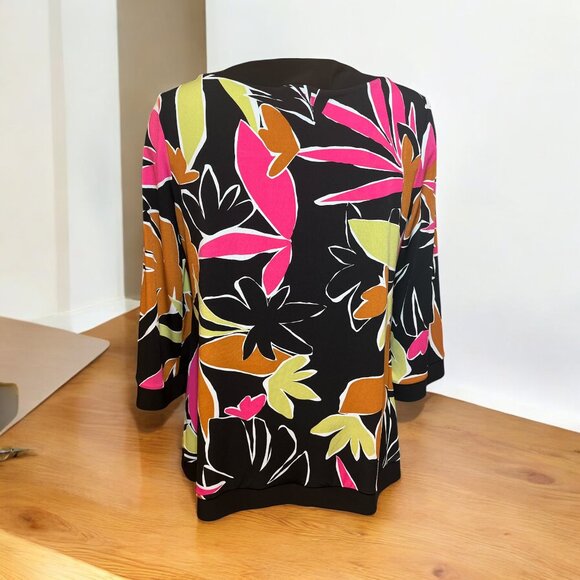 JOSEPH RIBKOFF 🇨🇦 Top Tunic Size 10 Pink Rust Green Leaves Flowers - Picture 4 of 9